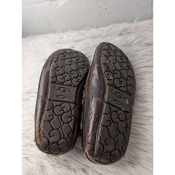 UGG Australia Men's Brown Leather Slip-On Ascot Slipper Sheepskin 11 *Flaw - Picture 5 of 10